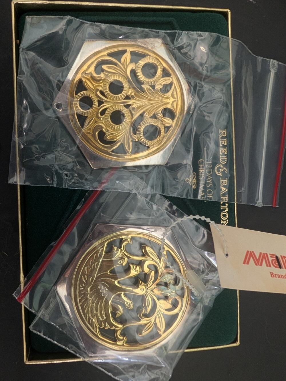 Reed and Barton 12 Days of Christmas Ornaments 5 Gold Rings 6 Geese Vintage